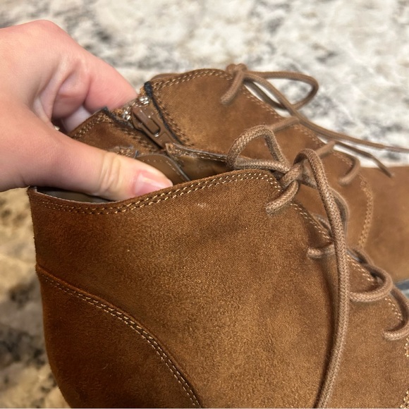 American Rag Brown Lace Up Baylie Wedge Faux Suede Ankle Bootie - Picture 7 of 9